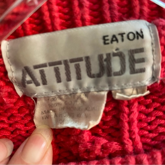 🌺 Vintage 1980s Eaton brand fuchsia cotton cropped sweater. - Picture 5 of 5